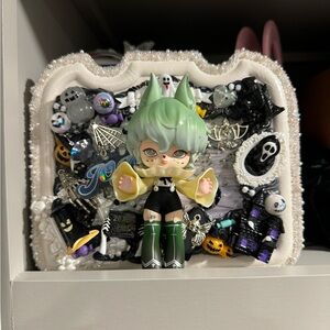 Unique Decorated mini bag with Green-Haired Figurine